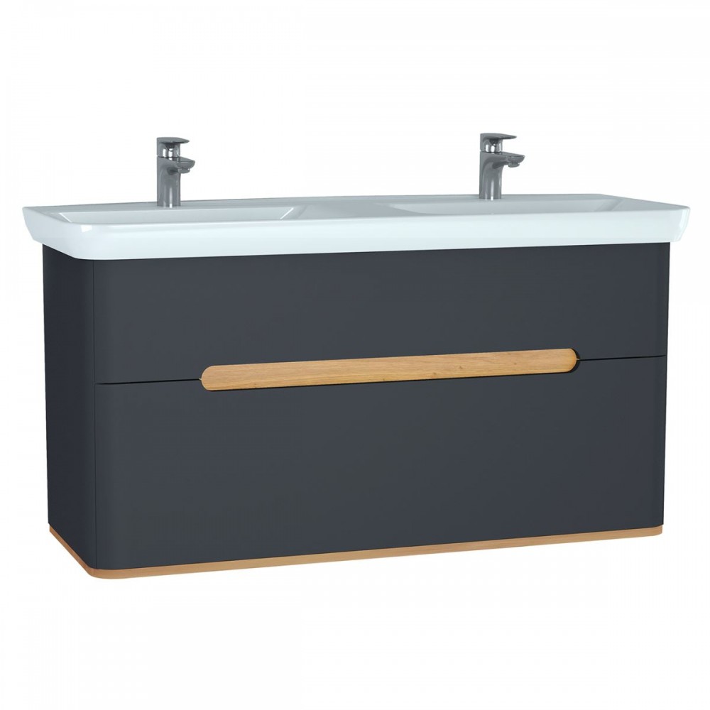 Vitra Lavabo dolabı, çift çekmeceli, çift hazneli lavabolu, 130 cm